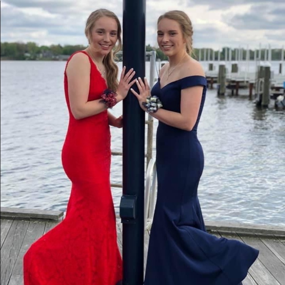 Navy Blue Prom Dress. Good condition. Simple and off the shoulder.